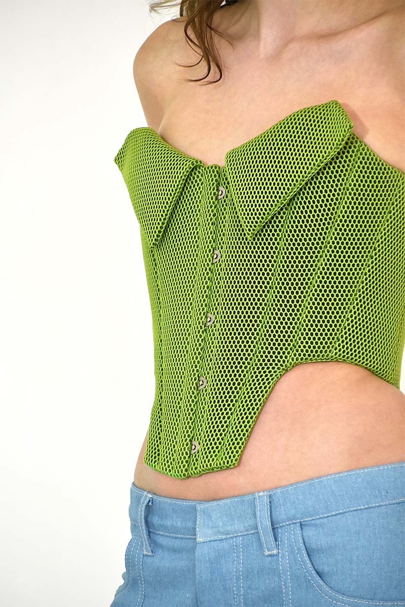 Green neoprene corset close up