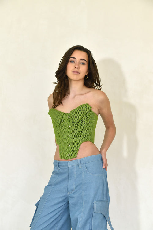 Green neoprene corset side front view