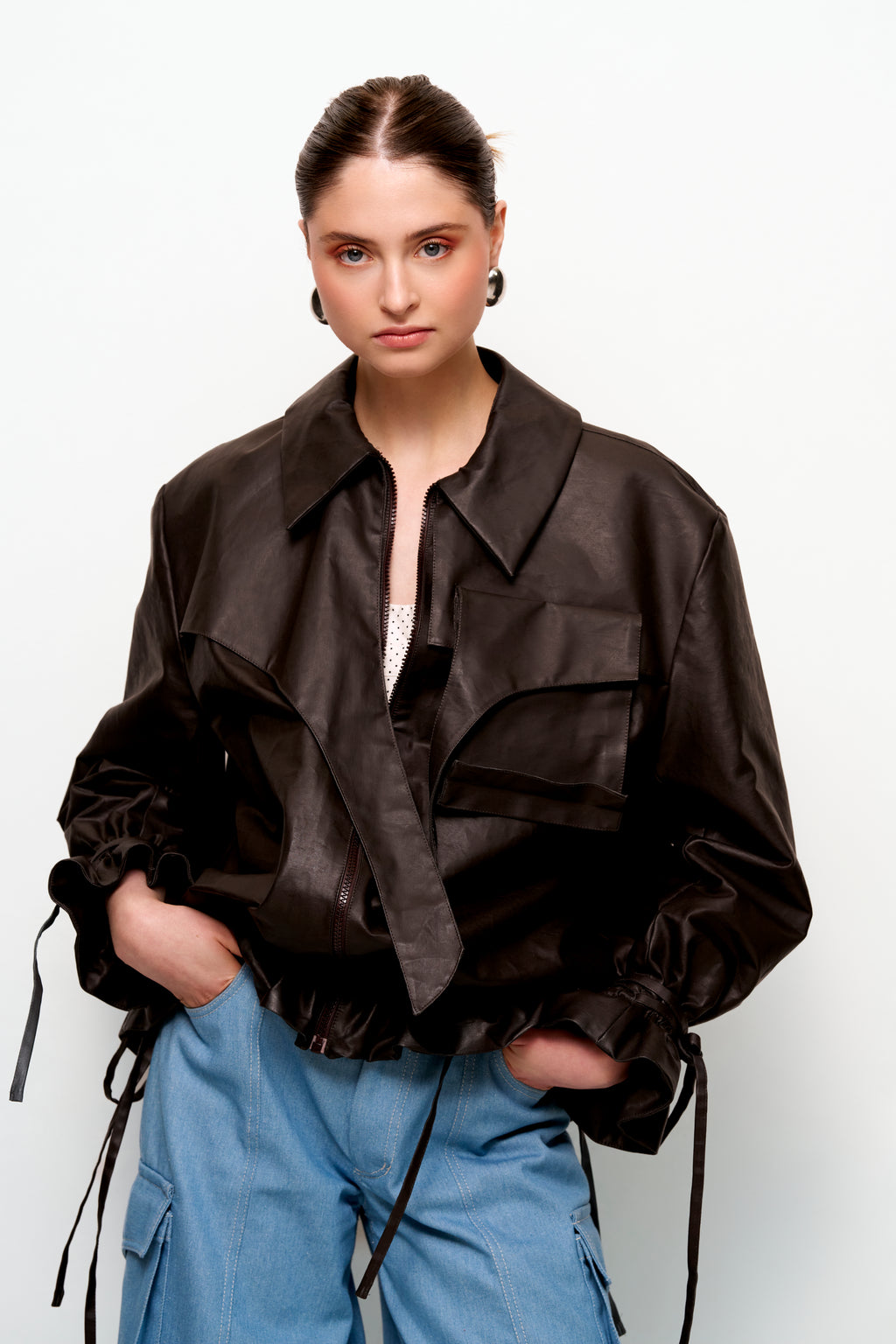 Vegan leather bomber jacket