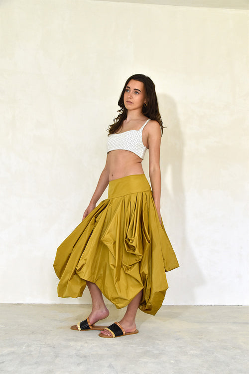 Pleated midi skirt side front view